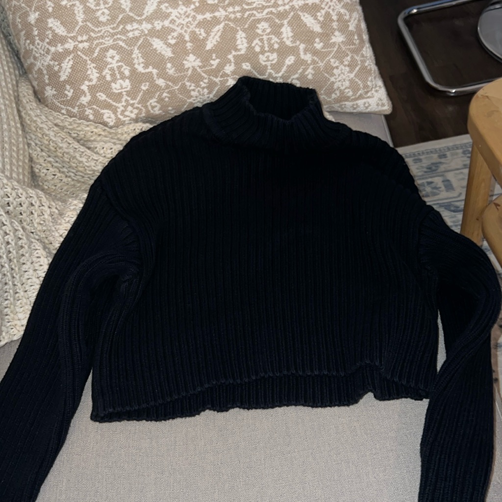 Pacsun La Hearts Mock Neck Black Ribbed Knit Sweater
